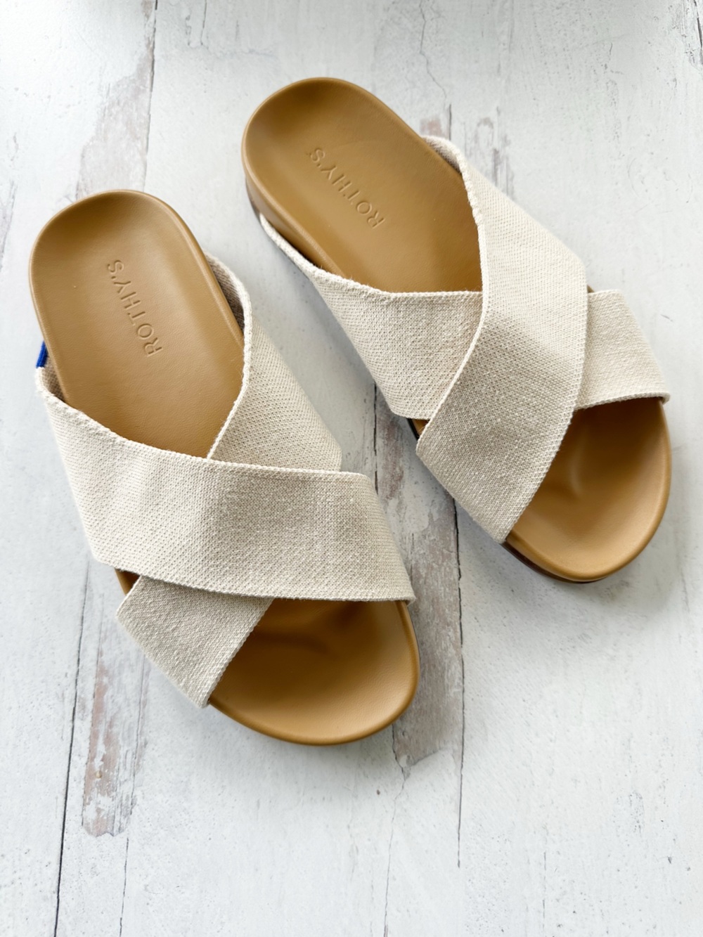 Rothy's Cream Cross-Strap Slide Sandals - Picture 3 of 9